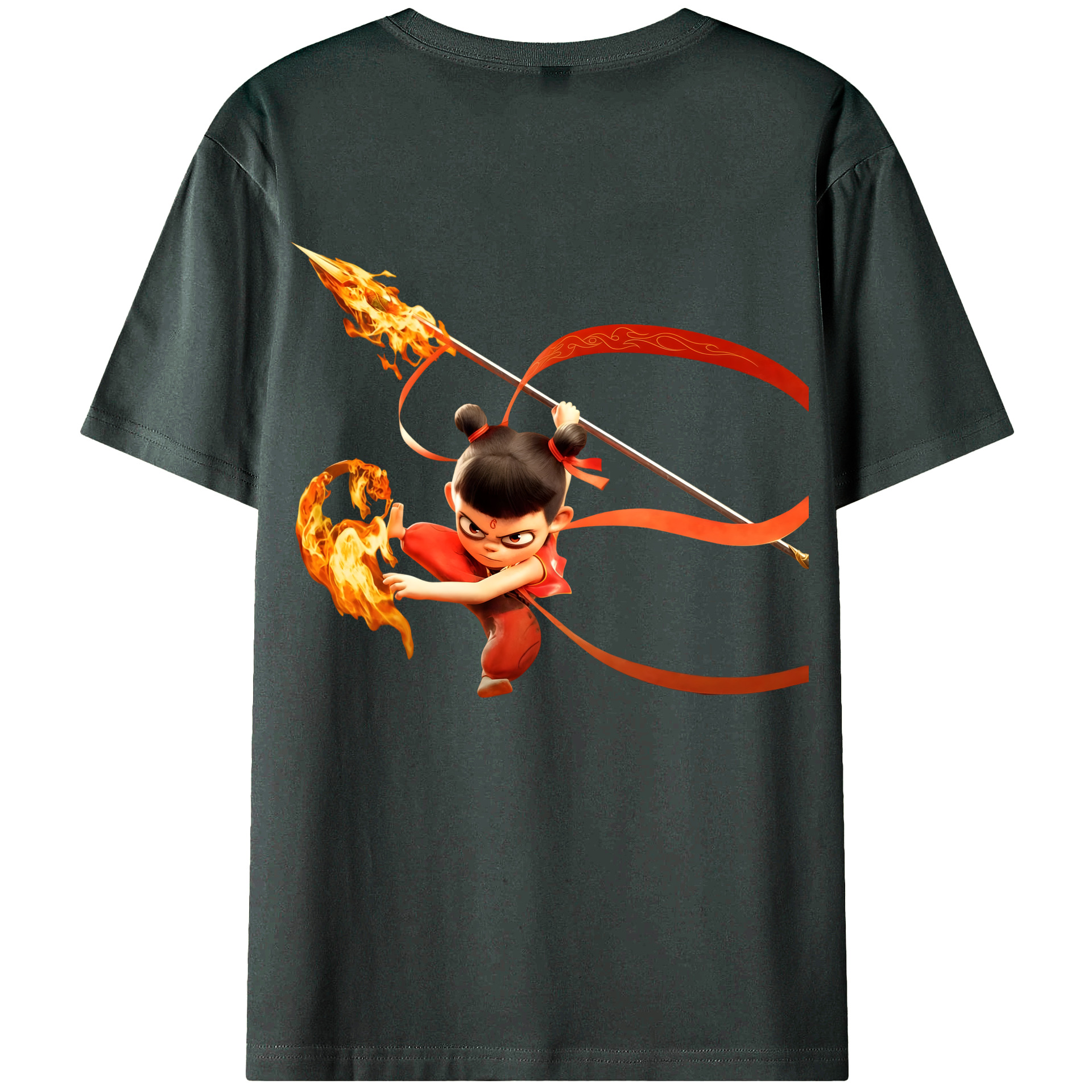 （画像用） Ne Zha 2 ナタ 魔童の大暴れ 綿100％ メンズ半袖Tシャツ（バックプリント） 通気性